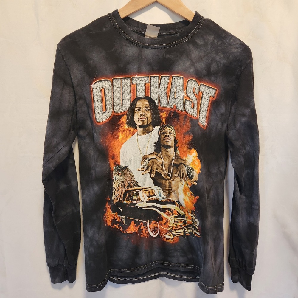 Outkast Long Sleeve Shirt Men's S Black/Gray Tie-Dye Graphic‎ Logo 90s Rap Y2K